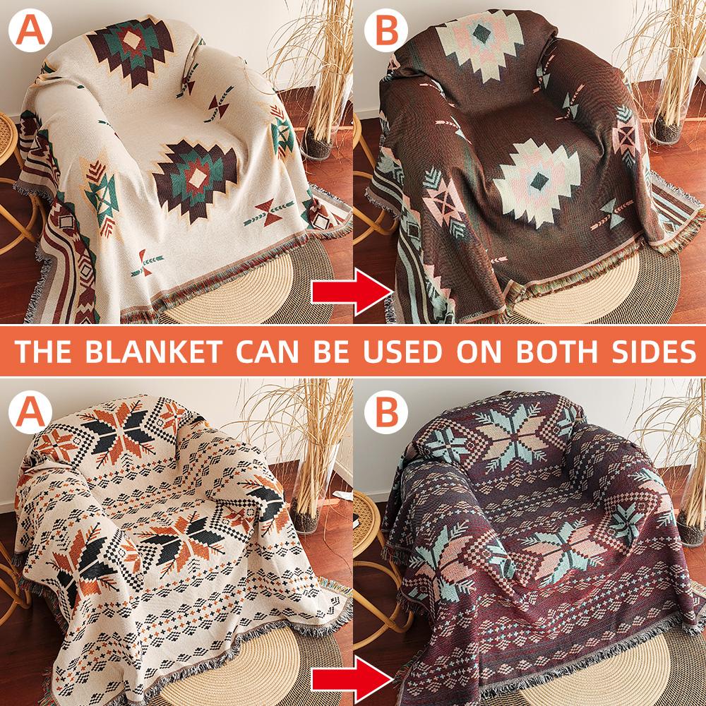 Azteken Decke, Übergroße Boho Überwurfdecke mit Fransen, Südwestliche Geometrische Wandteppich Vintage Gewebte Überwurfdecken, Doppelseitig