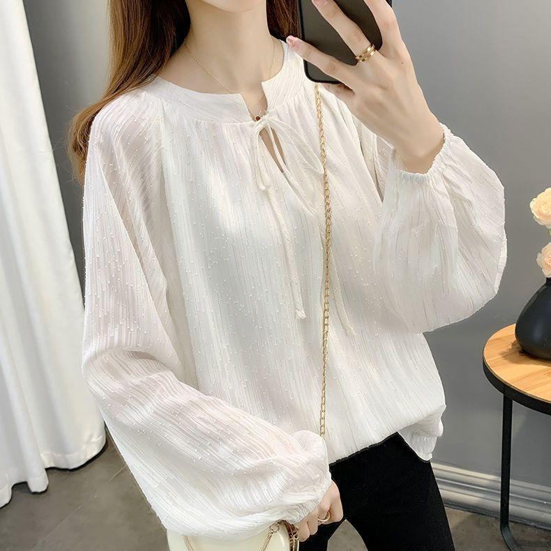 

Тонкая шифоновая блузка с завязками на талии, женская, весенне-летняя, свободного кроя, больших размеров, пуловер, верхняя одежда XL белый