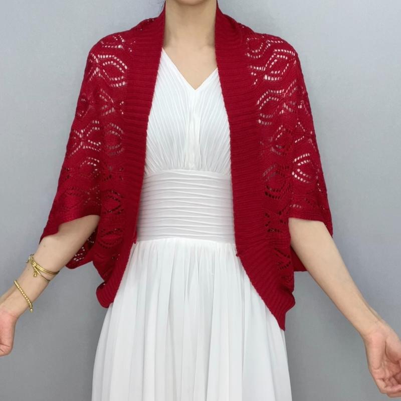 Spring Summer Women's Crochet Hollow Knit Cardigan Batwing Short Sleeve Breathable Comfortable Cardigan Sun Protection