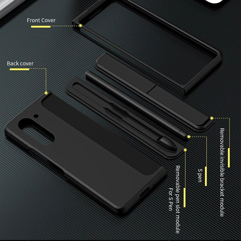 2 In 1 Removable Pen Slot Stand Holder Case for Samsung Galaxy Z Fold 5 4 3 Skin Friendly Matte Shockproof Hard Cover for Fold5