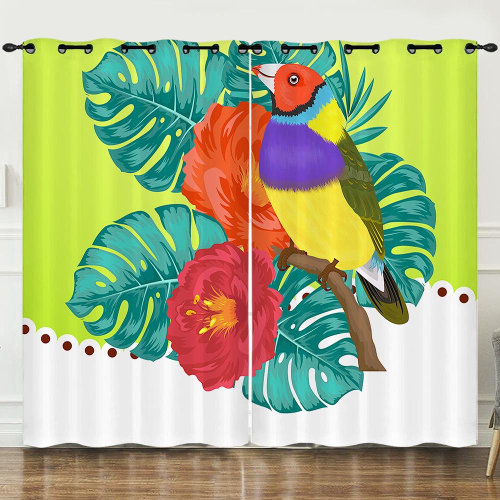 Curtain Cartoon Animal Bear Deer Love Kitten 3D Digital Printing Blackout Curtain Punching