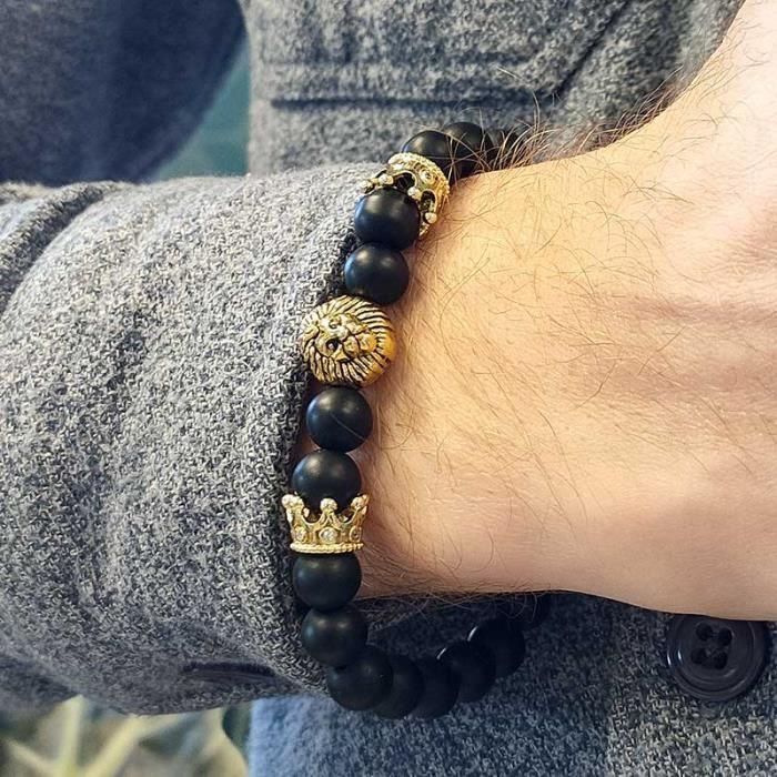 Bracelet - SHOP-STORY - KING BRACELET - Black Onyx - Lion Head - 8 Mm Beads