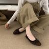 French Flat-bottomed Retro Suede Bow Single Shoes Women's Shoes 2025 Autumn and Winter New Versatile Square Head Beanie Shoes