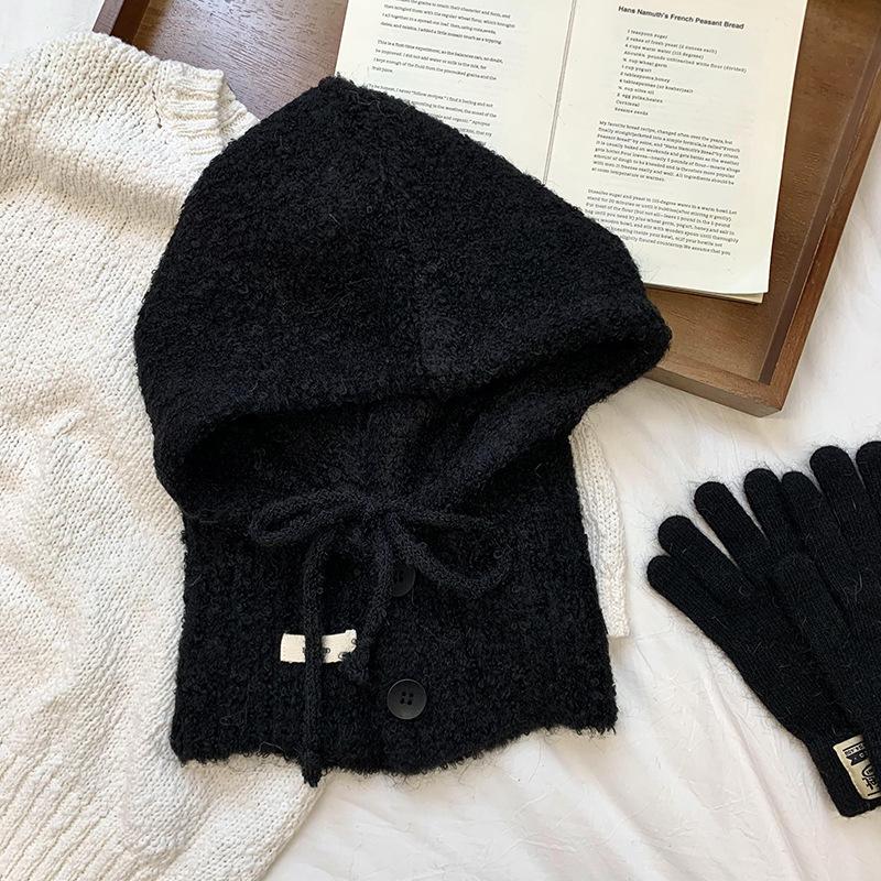 Balaclava hat color multiple choice sewing woven mark personalized design scarf integrated wool hat exclusive