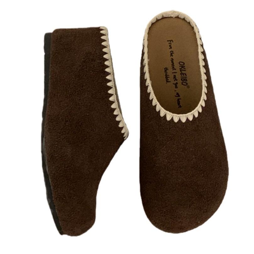 Warm Velvet Cotton Shoes Bag Head Half Slippers Women Lazy Wear a Pedal Casual Shoes Single Shoes Fluffy Shoes Women