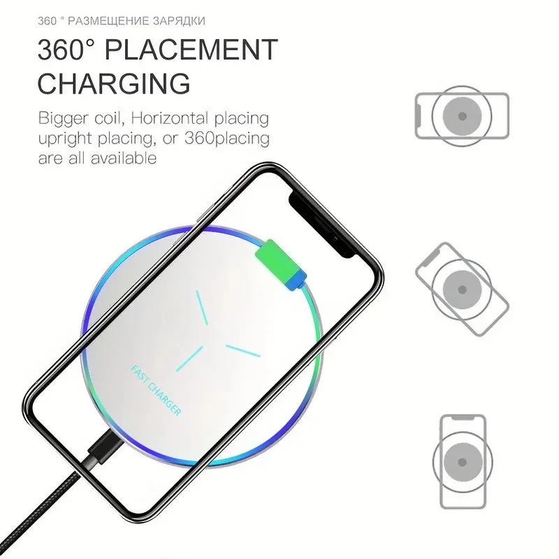 Wireless Charger Pad LED Light Fast Wireless Charging Induction Phone Holder For iPhone 17 16 15 14 13 12 Pro Max Samsung Xiaomi