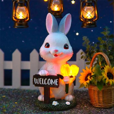 Solar Powered Holding Flower Statue Ornaments Creative Resin Crafts Zoo Garden Ornaments