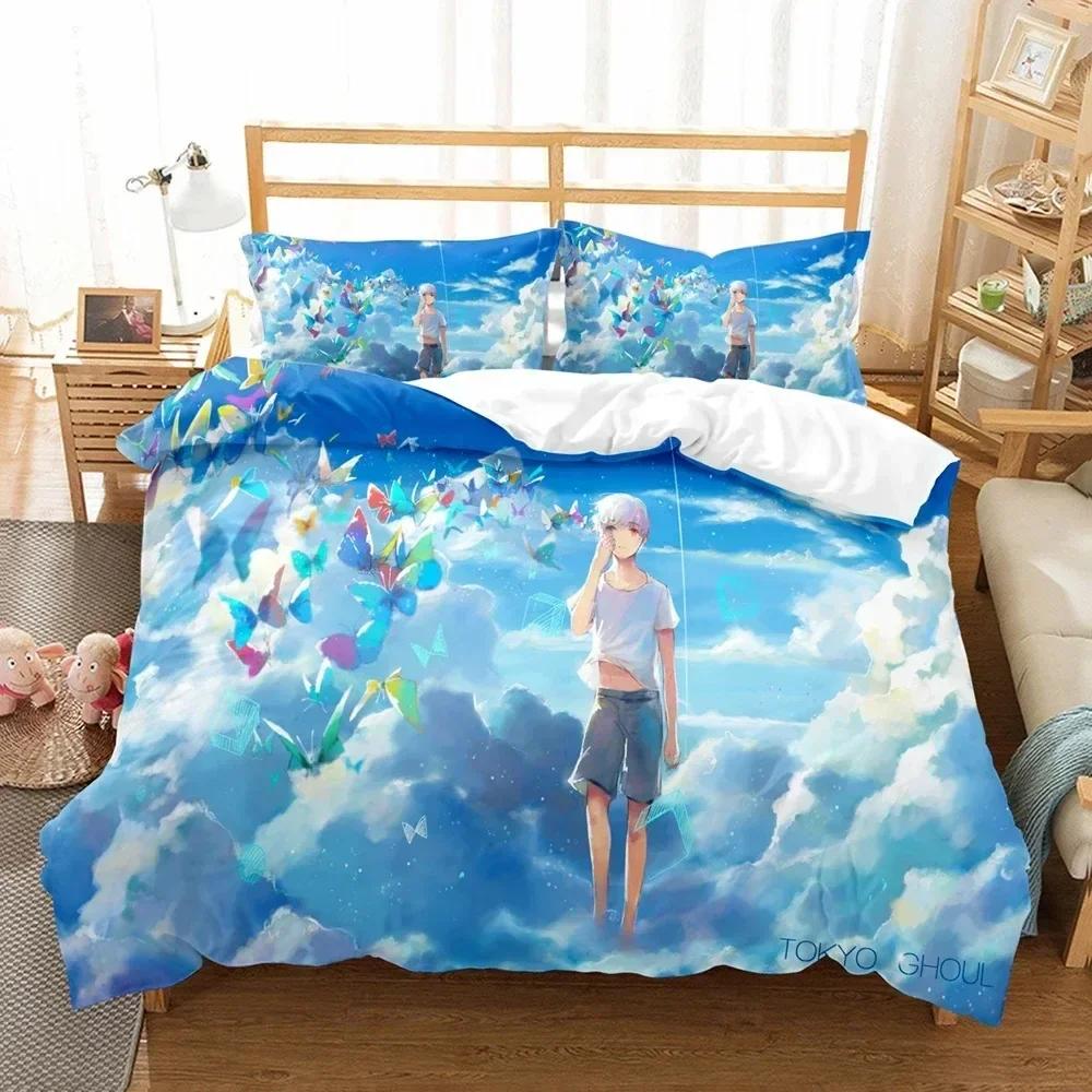 3D Druck Anime Tokyo Ghoul Bettwäsche Set Bedrucktes Bettset mit Kissenbezug Bett Bettdeckenbezug Weiche Queen King Size Bettwäsche Zuhause