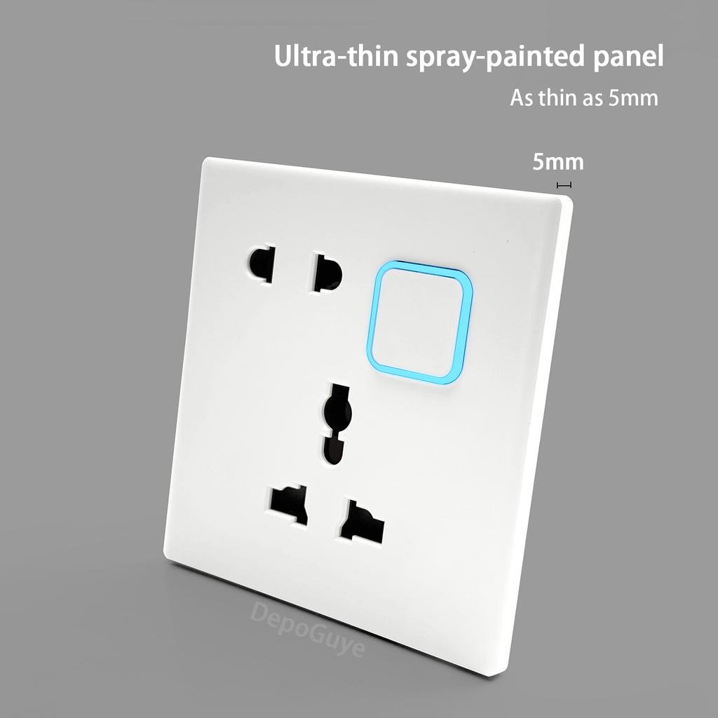 White 1 2 3 4 Gang Button Light Switch Panel Blue LED Indicator,UK Standard Wall Socket Universal Dual 3Pin USB C Power Outlet