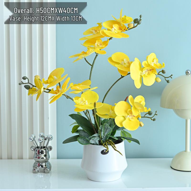 Artificial Phalaenopsis Floral Arrangement for Living Room Display - Potted Decoration for TV Cabinet