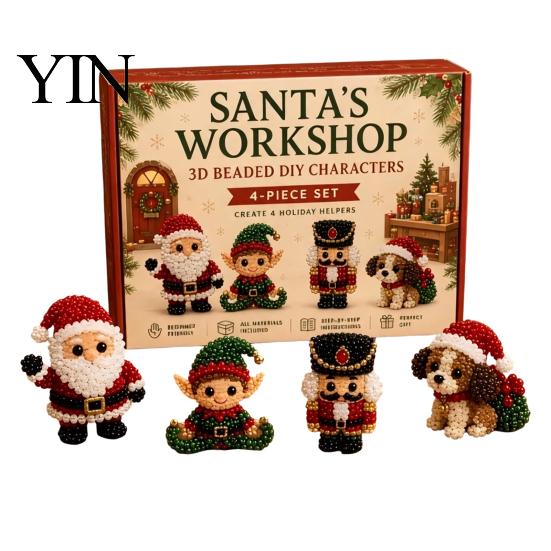 Kleberloses Perlen-Set 3D Perlen-DIY-Set, Lebensechtes Weihnachtstier-Bastelset, Perlenkatze Handgemachtes Einfaches Stickset für Kinder und Erwachsene Festlicher Feiertag