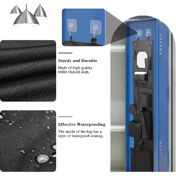 Tiga Hanging Locker Organizer with Acrylic Soft Mirror - 11’’ W x52’’ H - 600D Oxford Cloth Heavy Fabric - Police Locker Organizer - Work