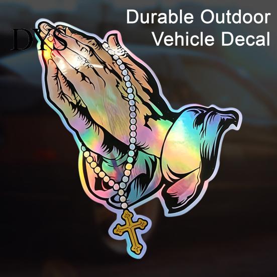 Waterproof Reflective Vinyl Sticker Praying Hands & Rosary Car Sticker, Decal, Cool Aesthetic Body Decal Jesus for Auto Window Bumper Laptop Wall Easy