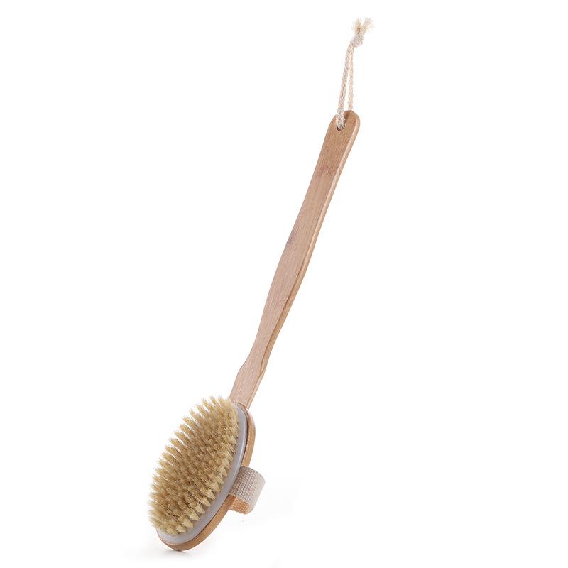 Wooden Boar Bristle Bath Brush with Long Handle for Scrubbing and Massage