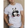 Europäische Größen Herren Sommer Lässiges Rundhals-T-Shirt mit Pailletten-Panda und Smartphone, Strickstoff, Leichte Dehnbarkeit,
