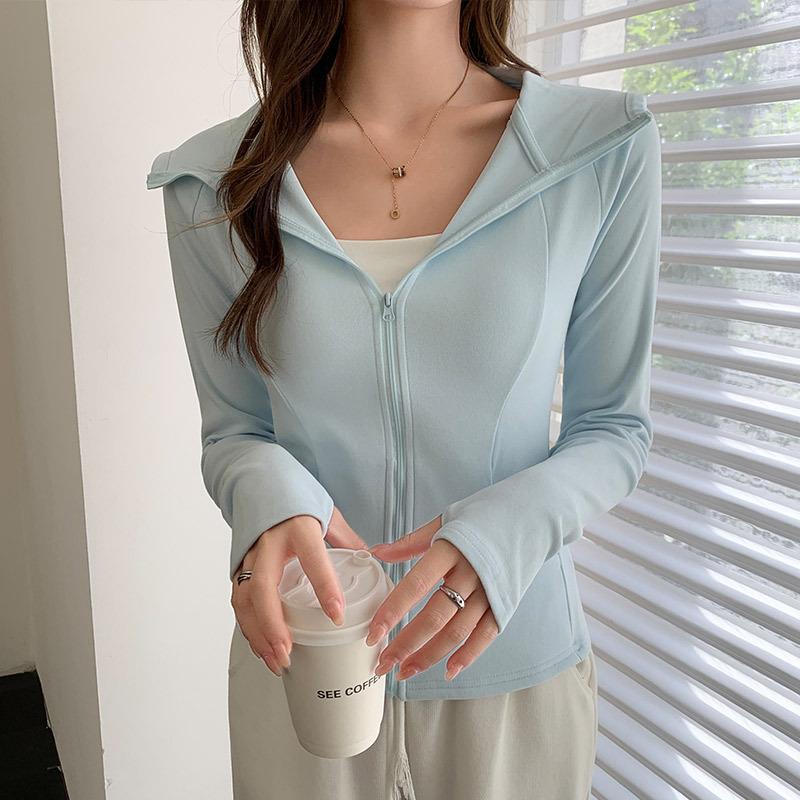 Hooded Sweater Jacket Women's Spring and Autumn New Slim-fit Waist Yoga Sports Short Top Zipper Cardigan