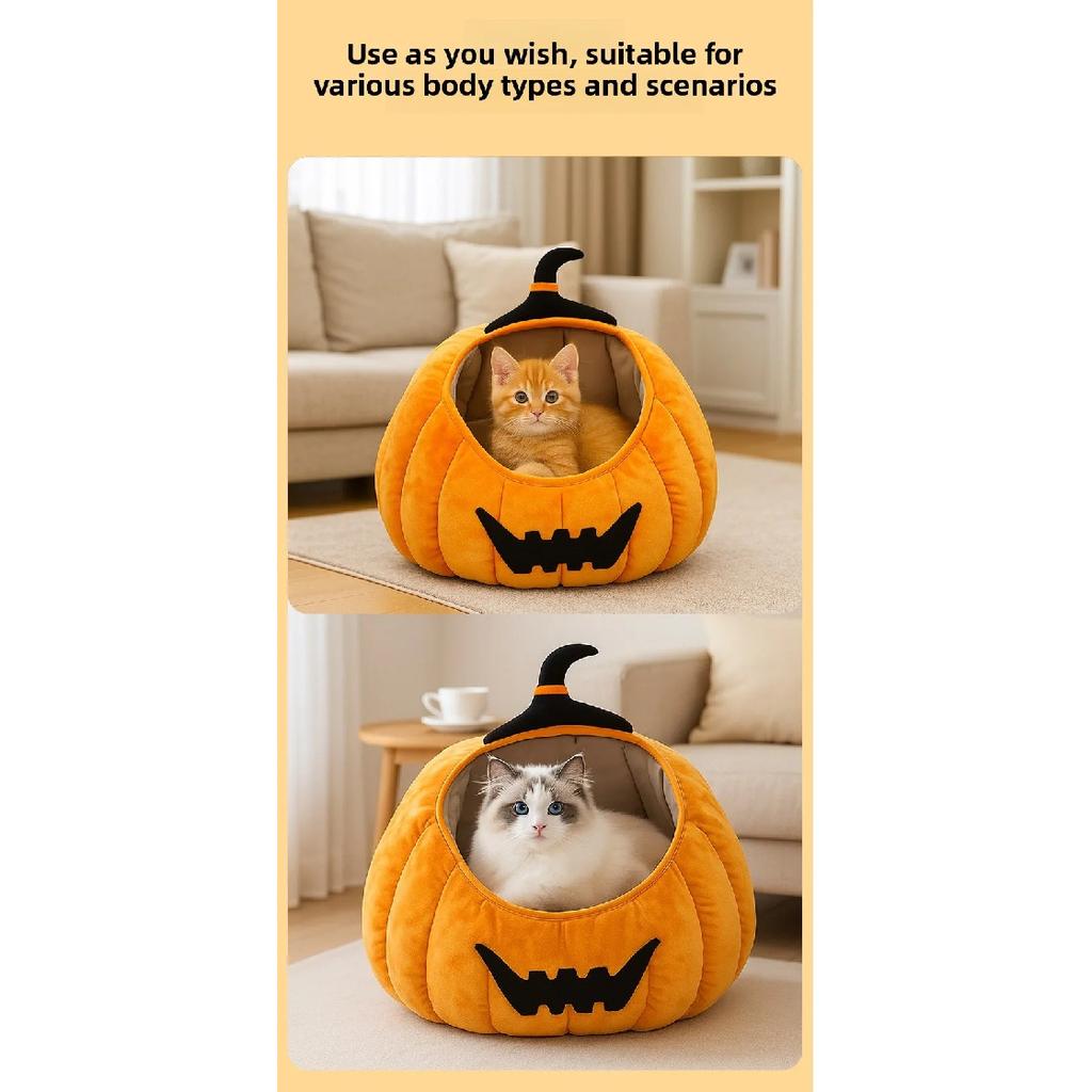 Halloween Pumpkin Cute Large Cat Nest Sofa Winter Pet Tent Cave Bed for Dogs Pet Supplies Kennel Cat House Cozy Cat Cushion Beds