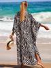European & American Rayon Print Beach Cover-up Dress - Long, Loose Bikini Swimsuit Robe for Women