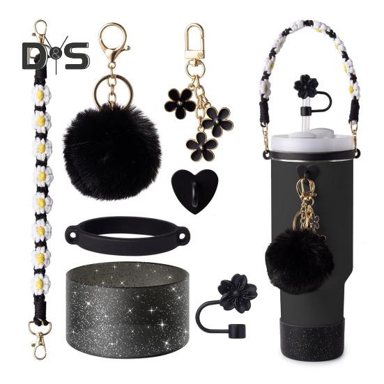 7-teiliges Tassen-Zubehör-Set für 30/40 oz Becher, Silikon-Griffband, Stiefel-Strohhalm-Abdeckung, Schlüsselanhänger-Anhänger, BPA-frei, wiederverwendbar, dekorative Geschenke für Weihnachten