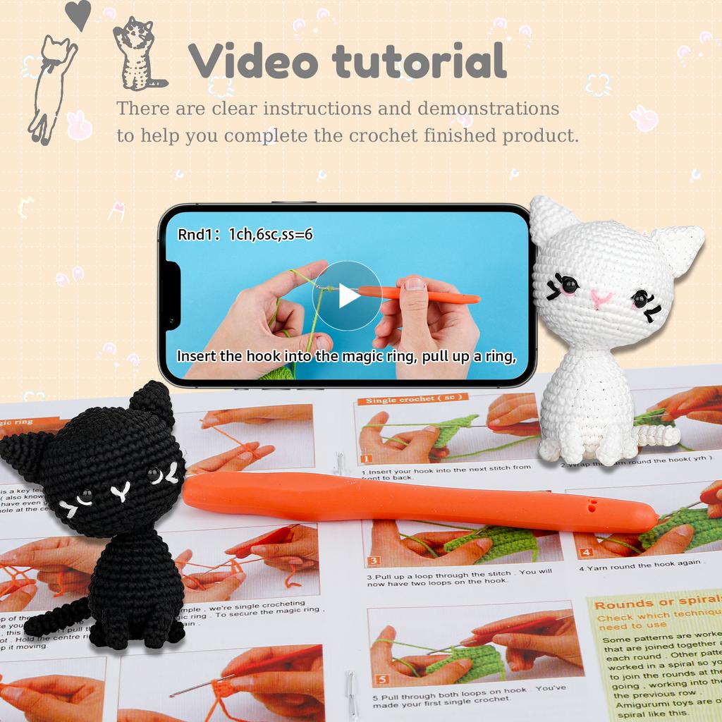 Starter Crochet Kit Cat/Pig Crochet Knitting Kit Complete Crochet Beginners Set DIY Crochet Animal Kits with Yarn Crochet Hooks