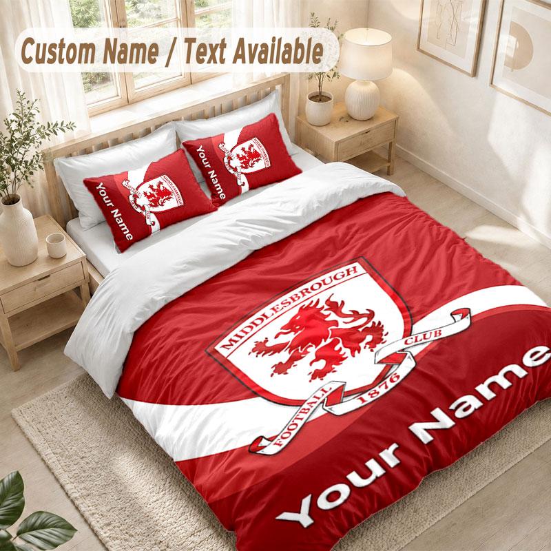 Custom Name Bedding Set 3 PiecesMiddlesbrough FC Print Duvet Cover + 2 Pillowcases Soft Bed Decor