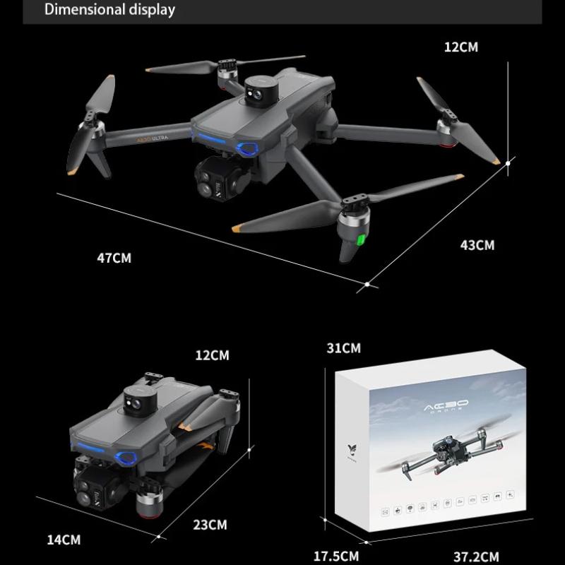 AE30 Ultra GPS Drone 4K Profesional HD Camera 3-Axis Gimbal Brushles Airdrop RC Quadcopter 5.5inch Screen Control Fishing Drones