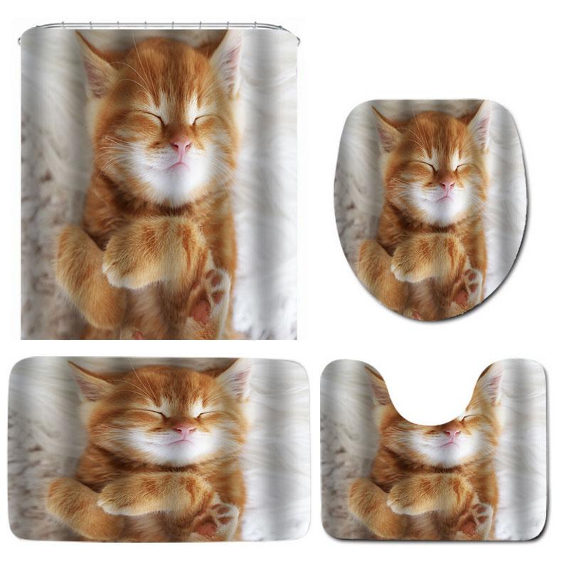 Cute Cat 3D Printed Shower Curtain Cartoon Animal Polyester Fabric Bath Curtain Cute Cat 3D Printed Shower Curtain Cartoon Animal Polyester Fabric Bath Curtain