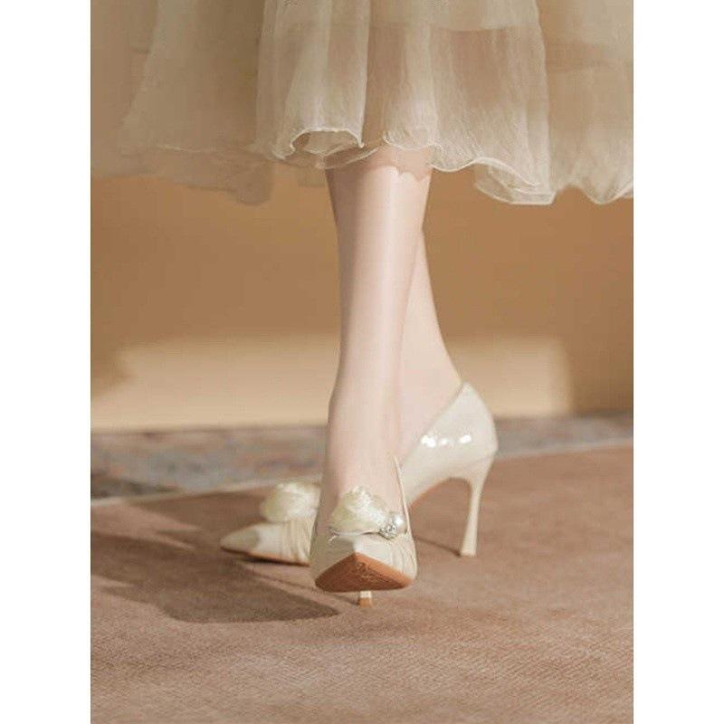 Niche French flower wedding shoes female lead wedding dress bride bridesmaid shoes women's single shoes stiletto high heels