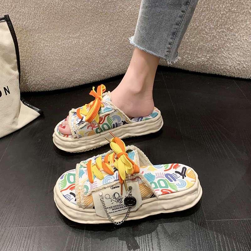 

Fashion Women s Slippers and Ladies Sandals Height Platform Slides With Strap Canvas Graffiti Waterproof Designer Luxury H Sandal Shoes 35