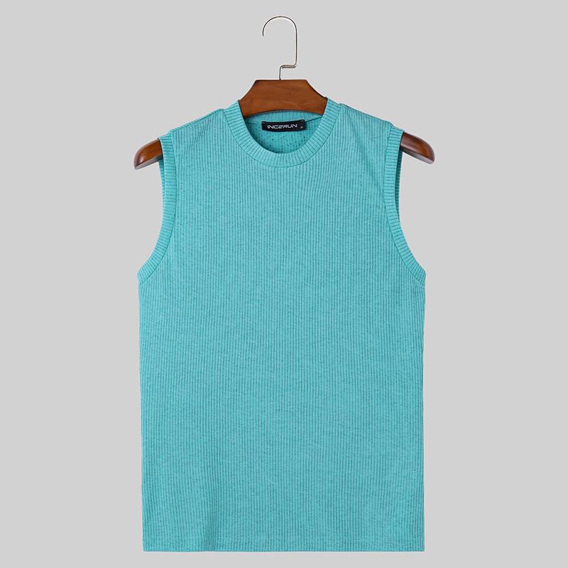 

INCERUN Мужские повседневные майки без рукавов в рубчик летние вязаные тонкие жилеты L синий