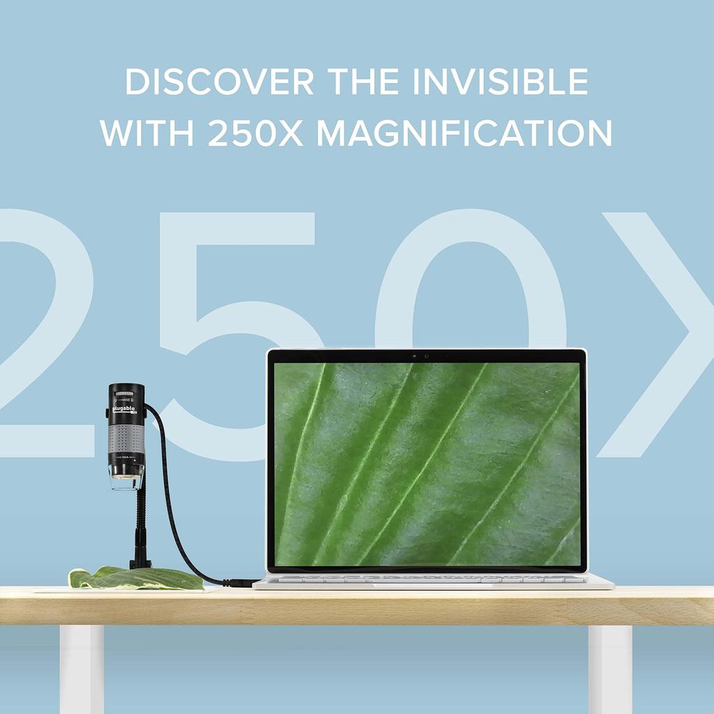 Plugable USB Microscope Digital Microscope million with removable observation can be used with 2.0 (2 pixels, 10x, 250x) - plate, Windows, macOS,