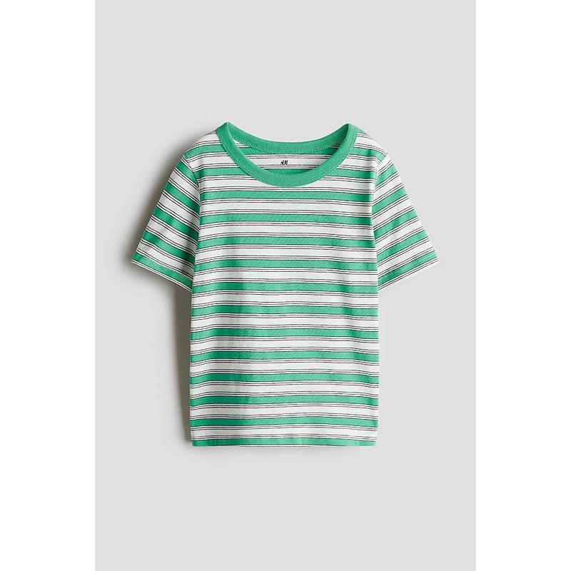 

HM Children s Clothing Boys T-shirt Autumn Fashion Casual Stripes Plaid Soft Childlike Printed Short-Sleeved Top 1239088 Green/Stripes 150/76