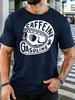 Caffeine And Gasoline Skull Helmet Unisexs Print T Shirt Retro Biker Text Graphic Tee Casual Short Sleeve Top Motorcycle Lover Gift