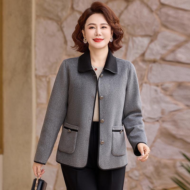 Spring Short Wool Coat for Women Aged 40-60: Elegant, Lightweight Mother's Wear for Middle-Aged and Elderly