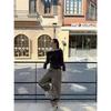 Fashionable Street Casual Shell Button Off-shoulder Long-sleeve High-stretch T-shirt