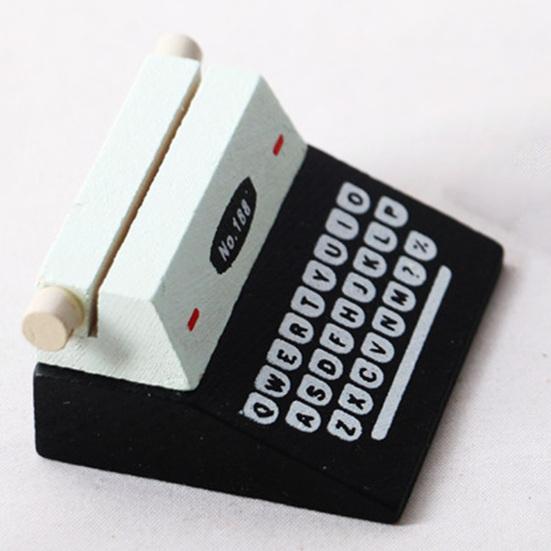 1Set 1:12 Miniature Typewriter Model Lightweight Multifunctional Wood Dollhouse Simulation Black Typewriter Shooting Props