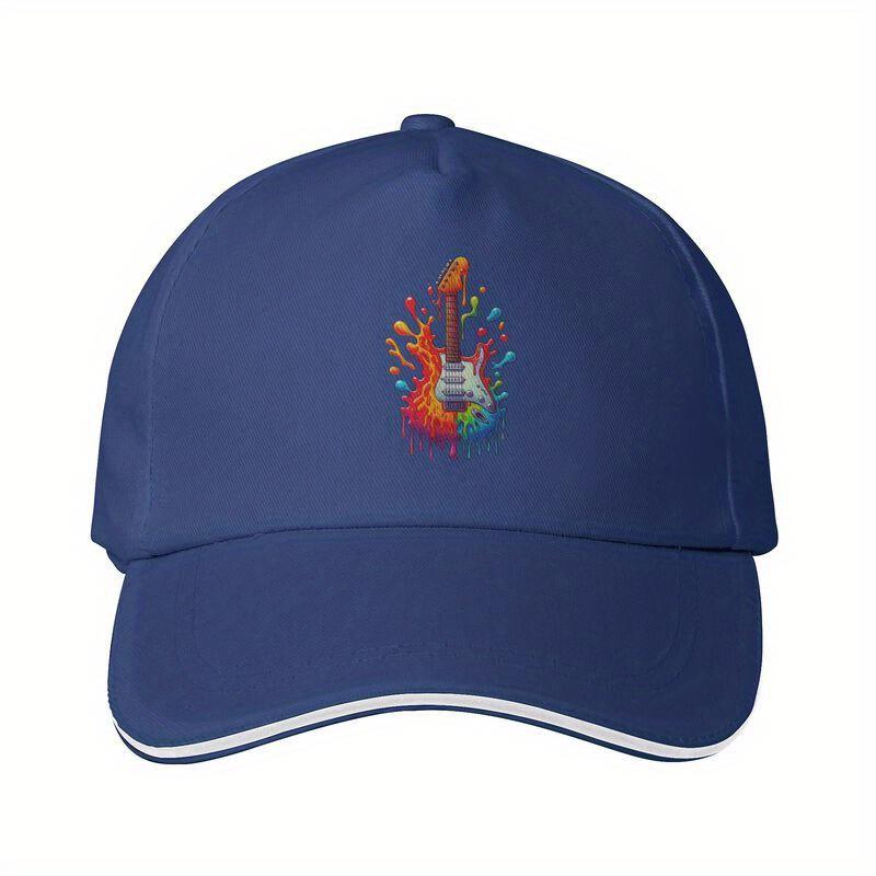 Rainbow Paint Splatter Electric Guitar Baseball Cap Unisex Adjustable Polyester Casual Sun Hat