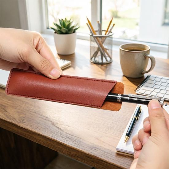 Faux Leather Pen Case for Students Professionals Simple Pencil Pouch Lightweight Protective Sleeve for Fountain Pens Markers Office School Supply