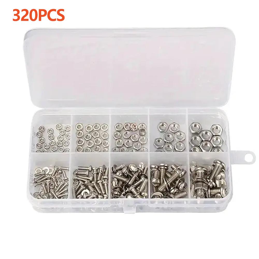 

320pcs Stainless Steel Screw and Nut Assortment Kit Rustproof Resistant Snap-in Nuts M2 To M5 Sizes Ideal for DIY