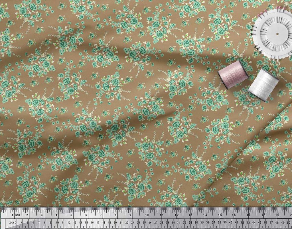 Soimoi Black Japan Crepe Satin Fabric Leaves & Rose Floral Print Sewing Fabric Metre 42 Inch