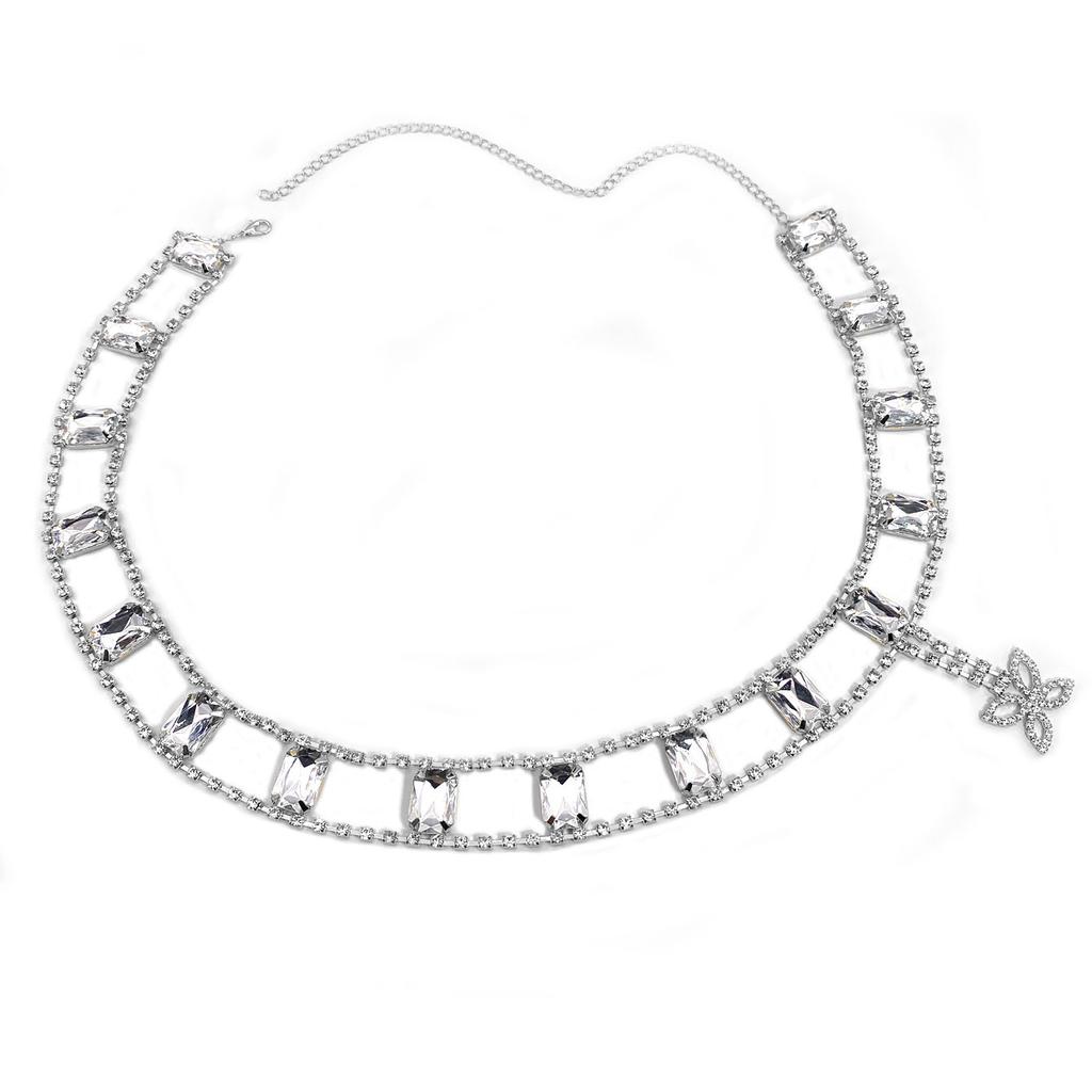 New Butterfly Pendant Waist Chain for Women, Exaggerated and Sexy Square Rhinestones, Body Chain, Versatile Belt Accessories
