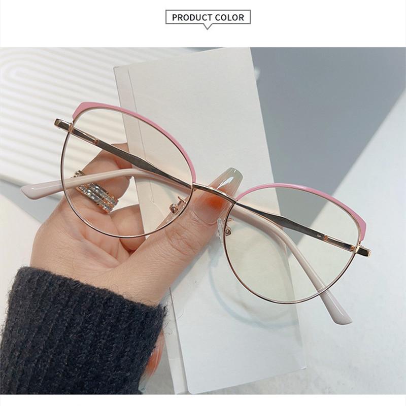Retro Cat Eye Metal Frame Photochromic Anti Blue Light Reading Glasses for Women 0 To +6 Degrees