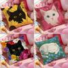 Cat In the Flowers Aesthetic Cushion Cover Antidustmite Pillowcase Invisible Zipper Silky Short Plush Sofa Cushion Cover