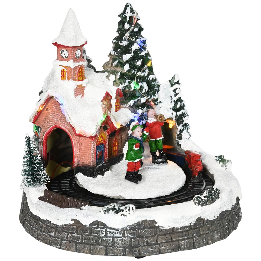 Christmas Village Christmas Scene with LED Lights and Moving Train Christmas Tabletop Decoration 20x19.5x20 cm Multicolor