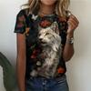 Moda Donna Girocollo Manica Corta Stampa Animale Colorata 3D T-shirt Manica Corta Girocollo con Animali