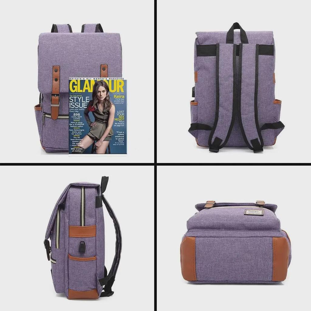 Retro Canvas USB Backpack: Unisex, Large Outdoor Travel Bag