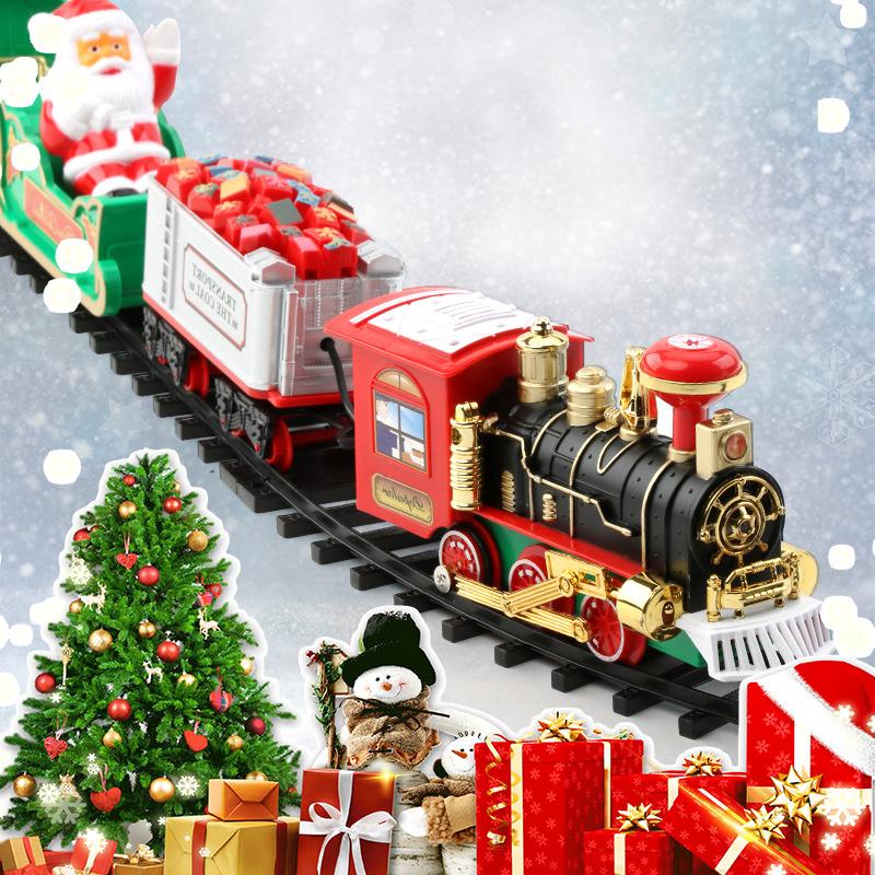 Christmas Railway Train With Sound&light Railway Car Children Toys Christmas Train Tree Decoration Track Electric Toys For Kids