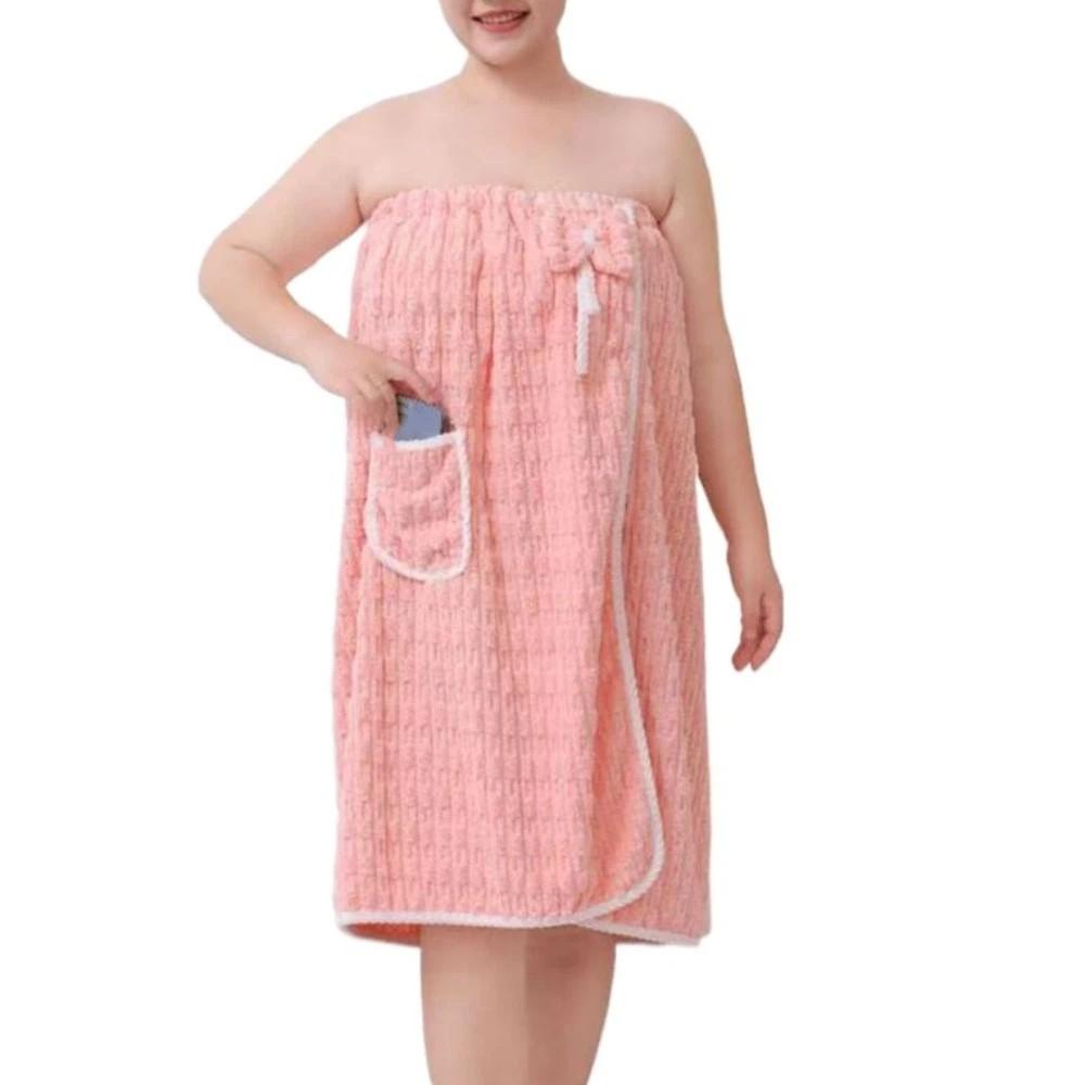 Swimming Bathrobe Soft Lady Bathrobe Plus Size with Pockets Wrap Shower Skirt Beach Towel Thicken Warm Velvet Bath Skirt Salon