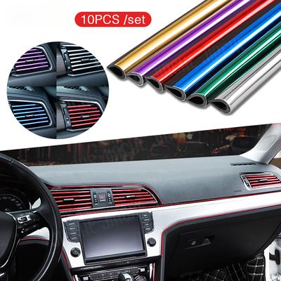 10 adet 20 cm Evrensel Araba İç Kalıpları Klima Havalandırma Trim Şeritleri U Şekli Krom Renkli Parlak Araba Trim Şeritleri Dekorasyon
