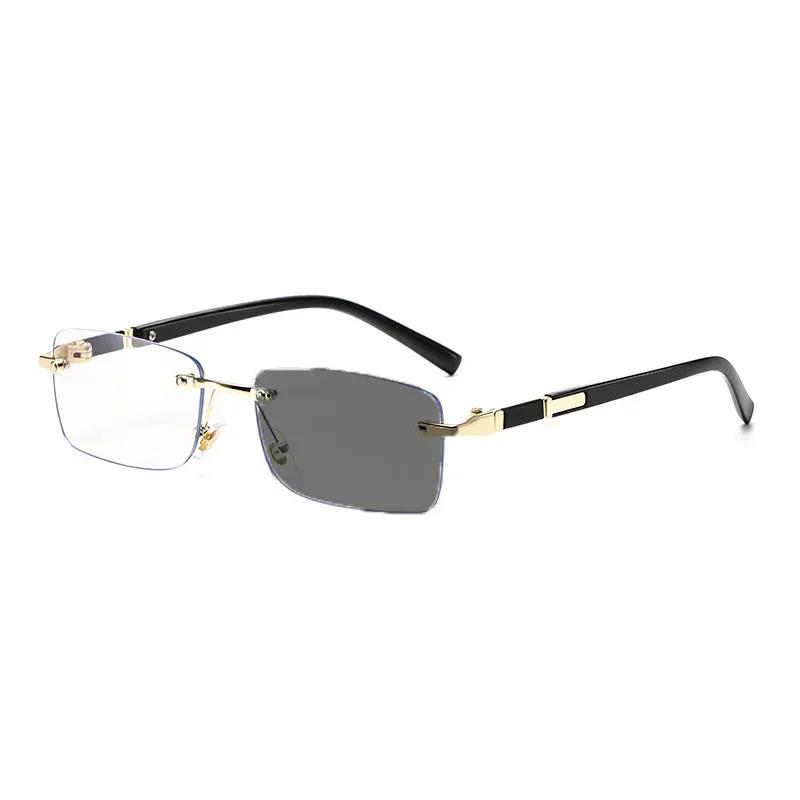 Ultra Light Frameless Photochromic Myopia Glasses Blue Light Blocking Eye Protection Color Changing